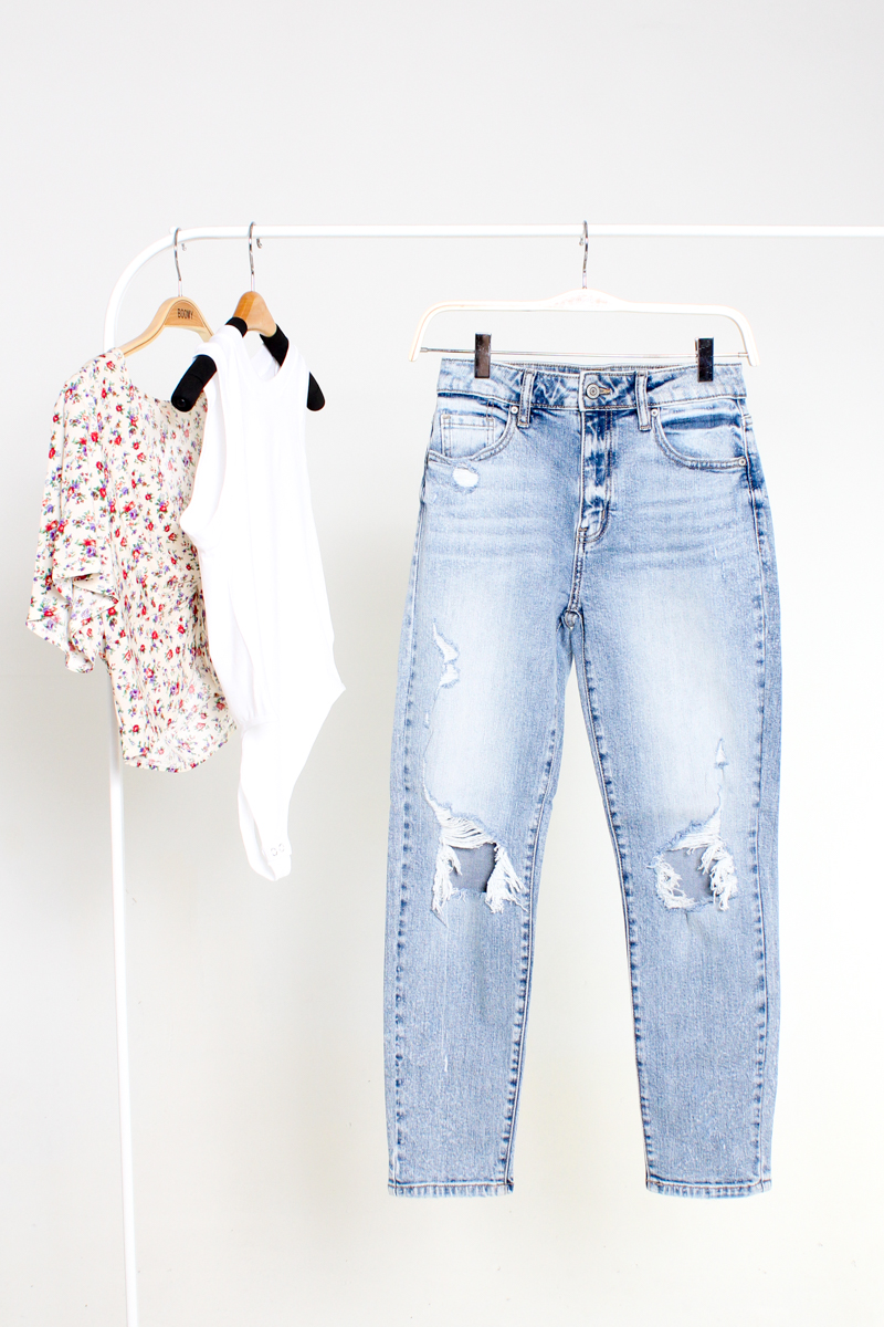 high rise distressed mom jeans
